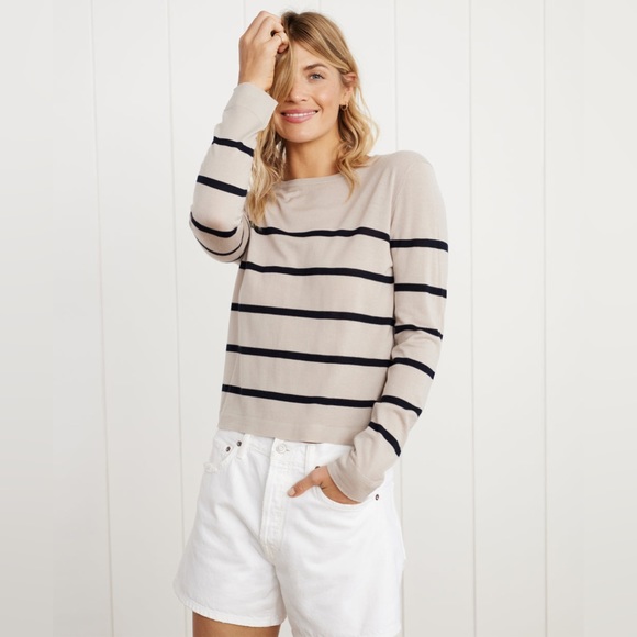 SOLD Jenni Kayne Mercer Crewneck Sweater in Ecru Stripe Size XL - Picture 1 of 11